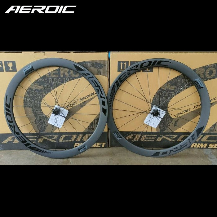 Aeroic Aero 50D Carbon Disc 700c Road Bike Wheelset HG Hub Pillar Spokes QR/TA
