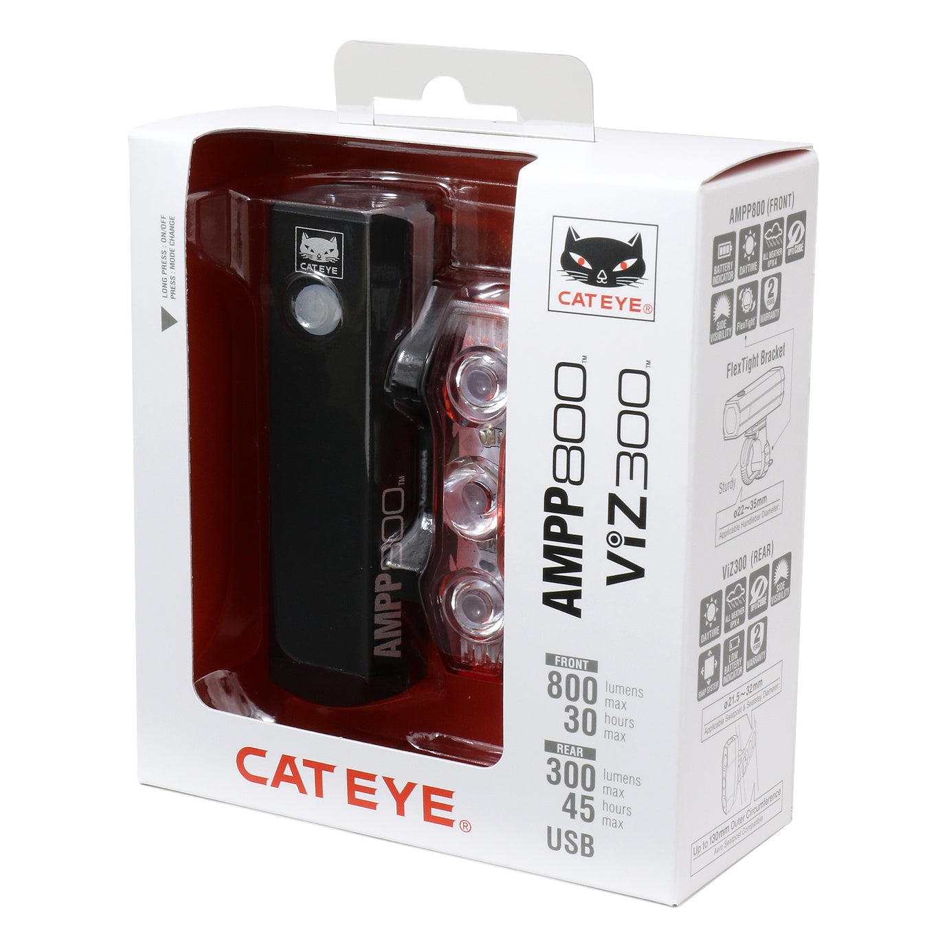 Cateye AMPP800 / VIZ300 Bike Headlight and Rear Tail Light Set