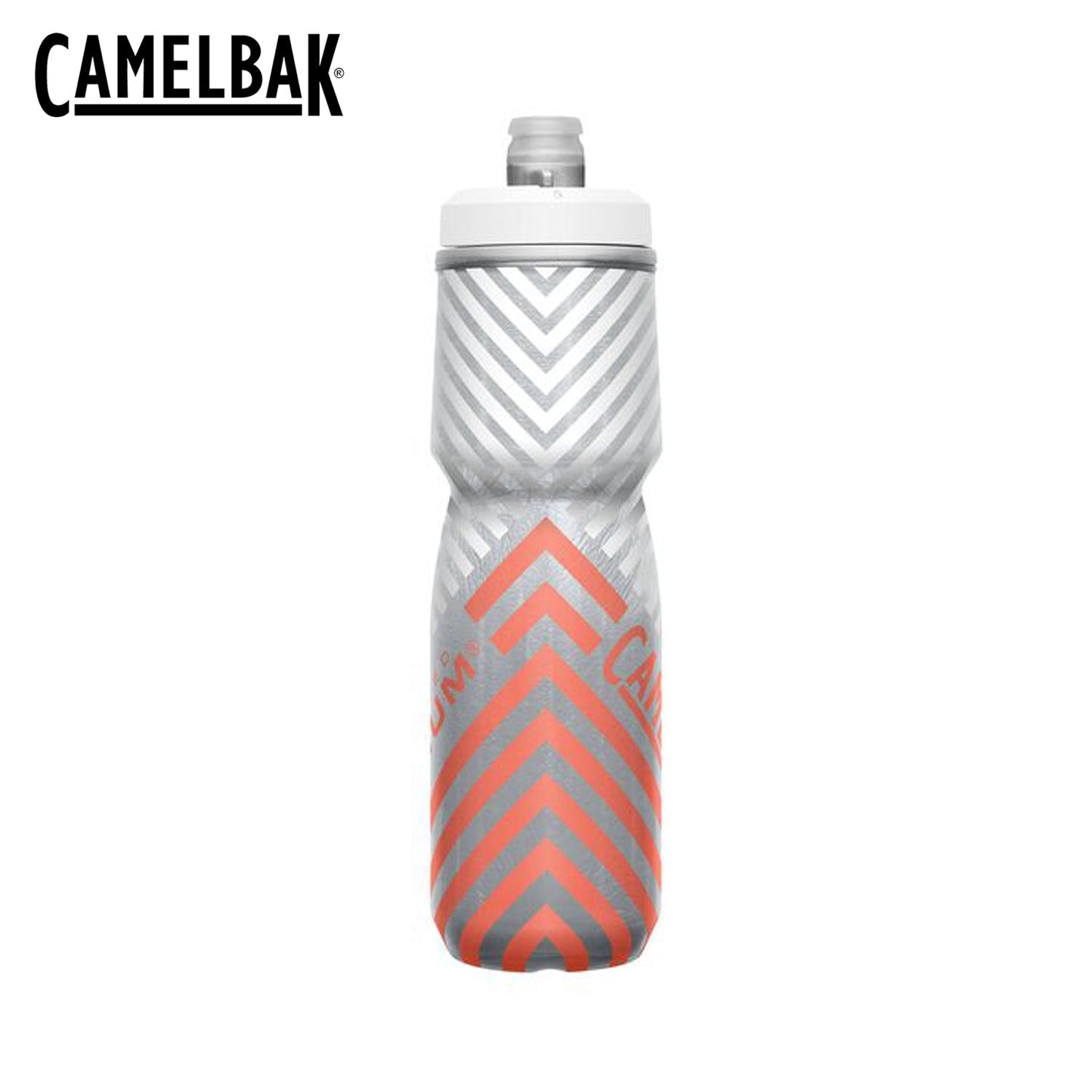 CamelBak Podium Chill Outdoor 24 24oz Bike Bottle - Grey/Coral Stripe