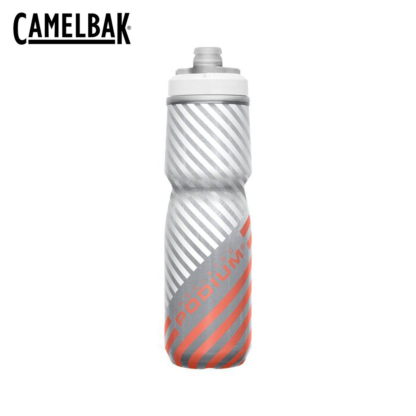 CamelBak Podium Chill Outdoor 24 24oz Bike Bottle - Grey/Coral Stripe