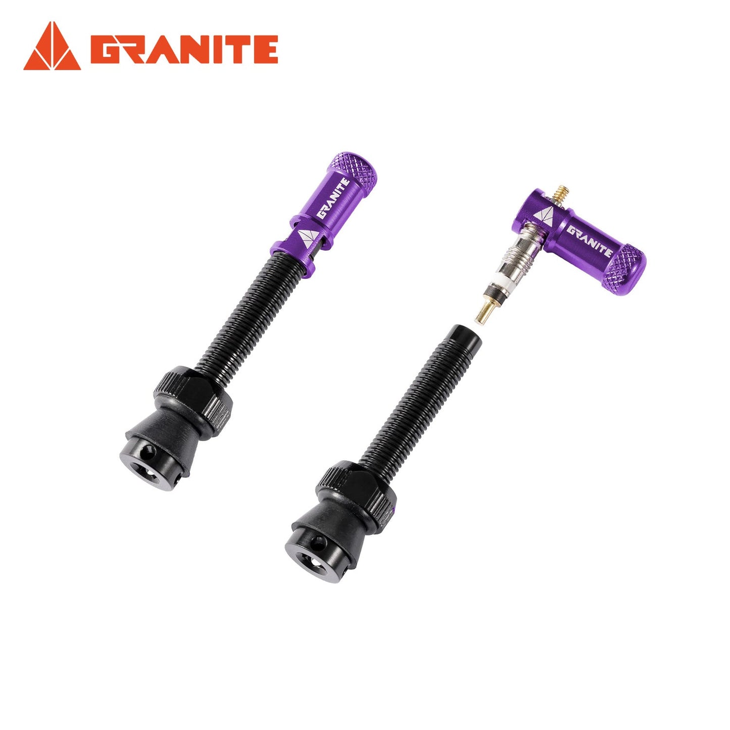 Granite Juicy Nipple Valve Cap & Presta Valve Stem Set - Black Stem/Purple Cap