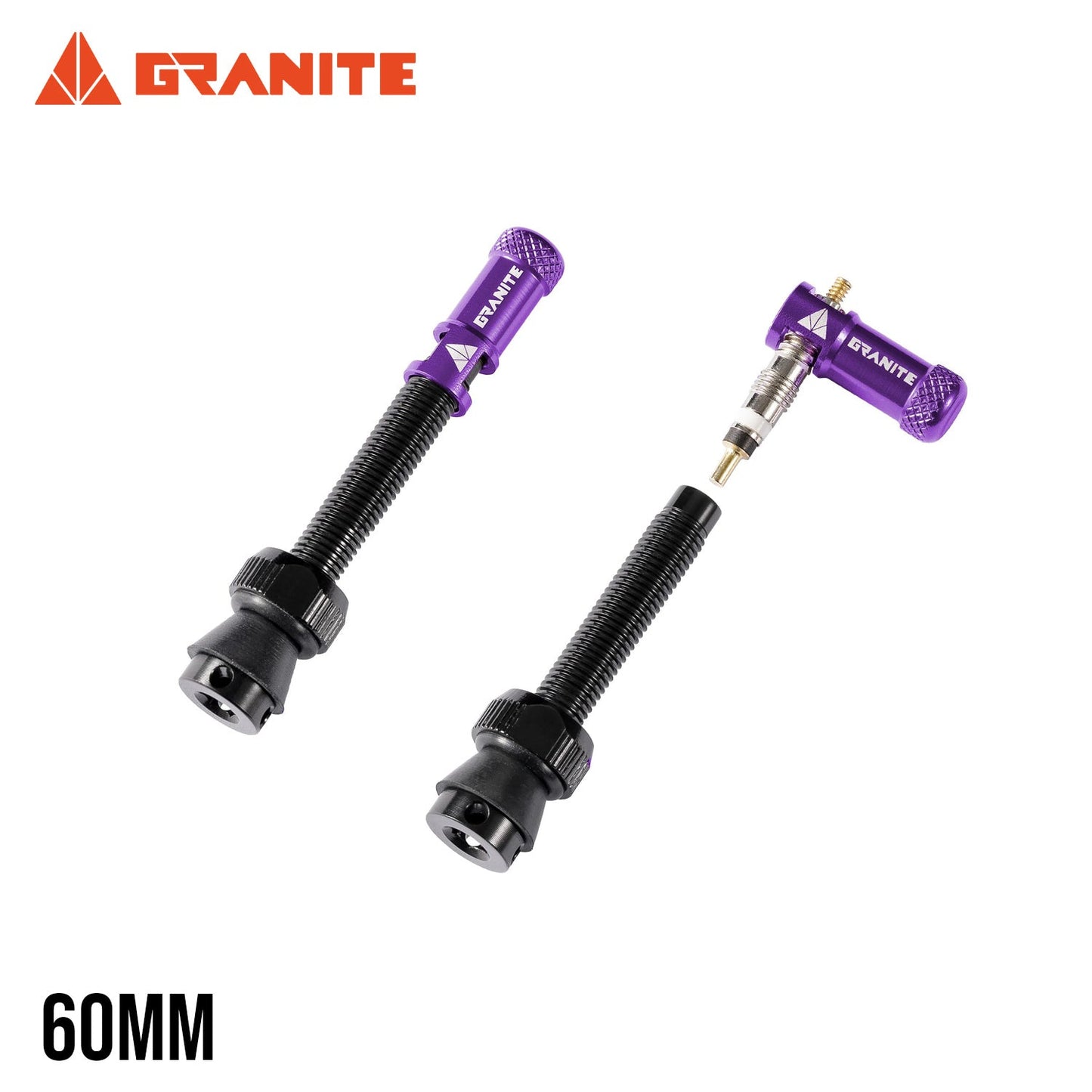 Granite Juicy Nipple Valve Cap & Presta Valve Stem Set - Black Stem/Purple Cap