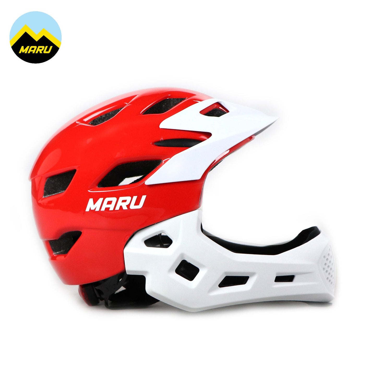 Maru Lightweight PC Kids Full Helmet (Free Size) - Red/White