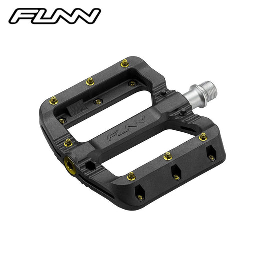 Funn Black Magic Plastic MTB Pedal - Black w/ Gold Pins