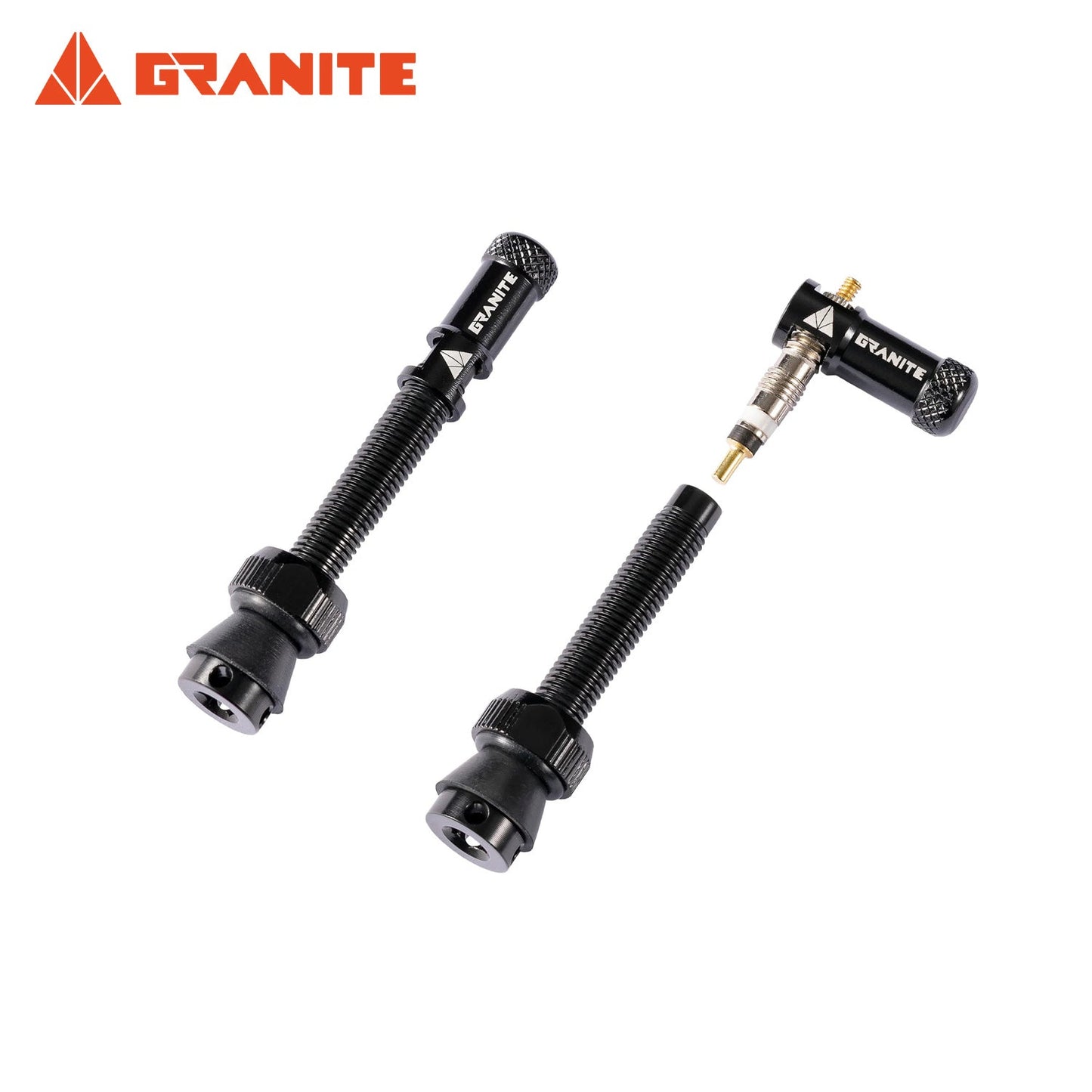 Granite Juicy Nipple Valve Cap & Presta Valve Stem Set - Black Stem/Black Cap