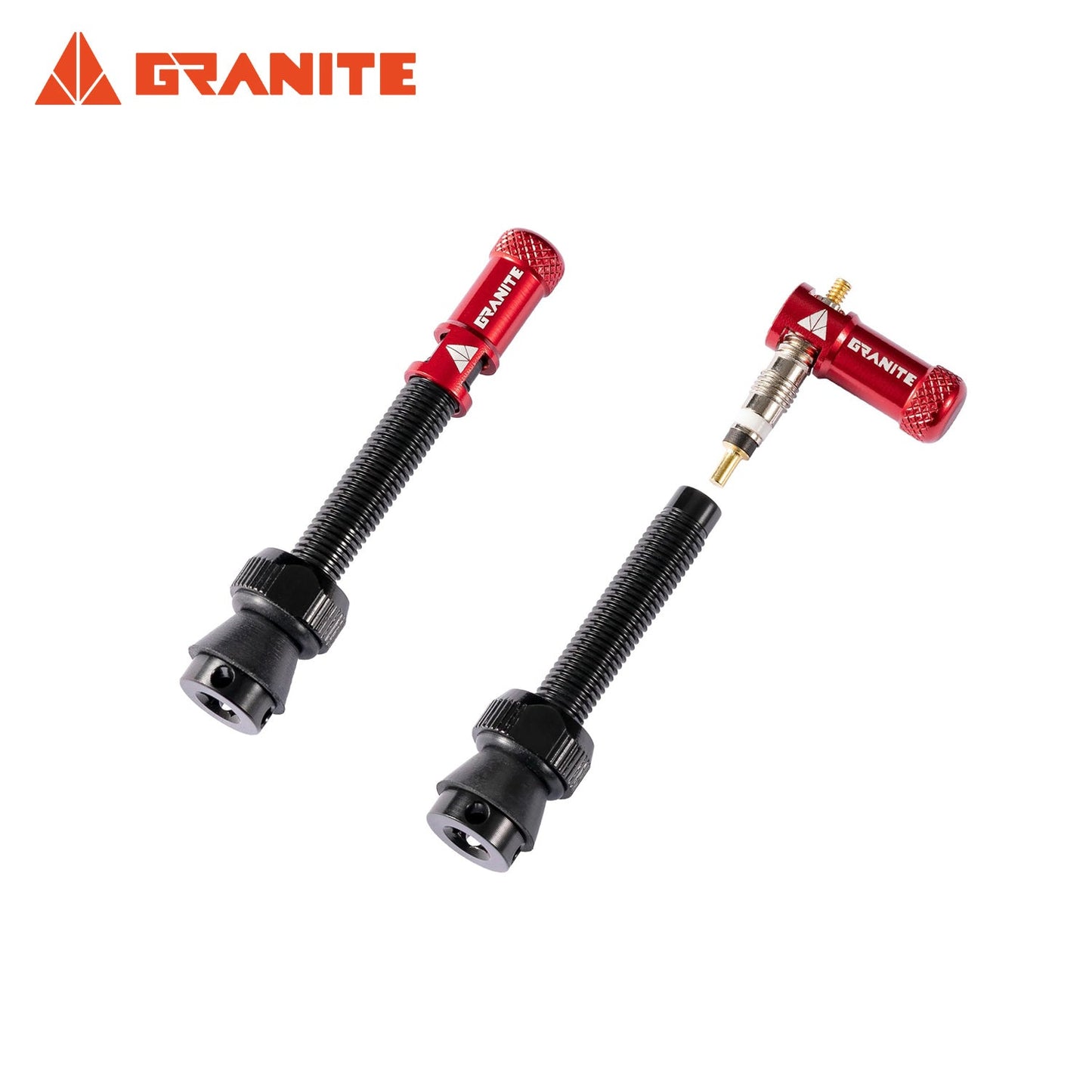 Granite Juicy Nipple Valve Cap & Presta Valve Stem Set - Black Stem/Red Cap