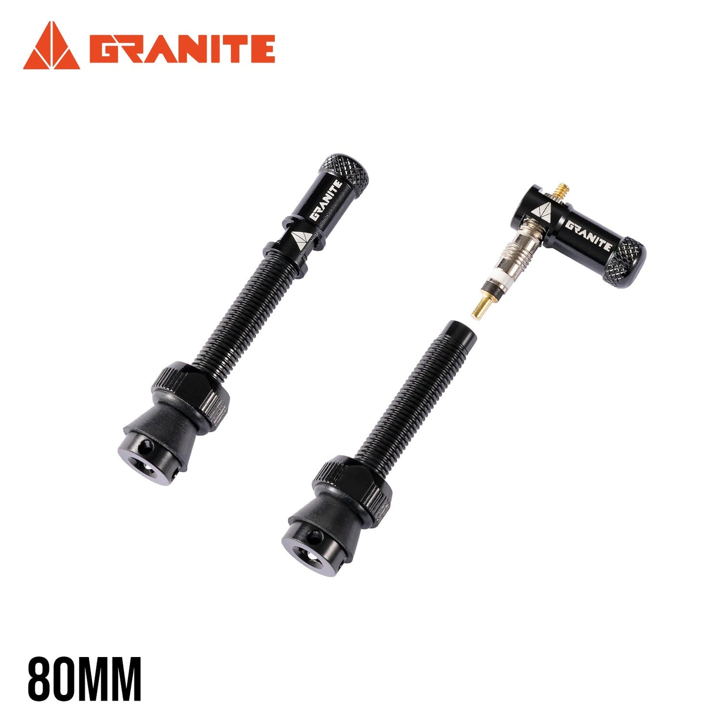 Granite Juicy Nipple Valve Cap & Presta Valve Stem Set - Black Stem/Black Cap