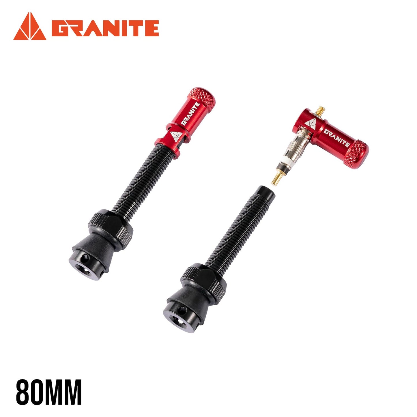 Granite Juicy Nipple Valve Cap & Presta Valve Stem Set - Black Stem/Red Cap