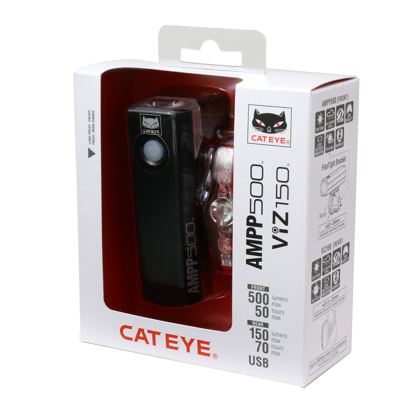 Cateye AMPP500 / VIZ150 Bike Headlight and Rear Tail Light Set