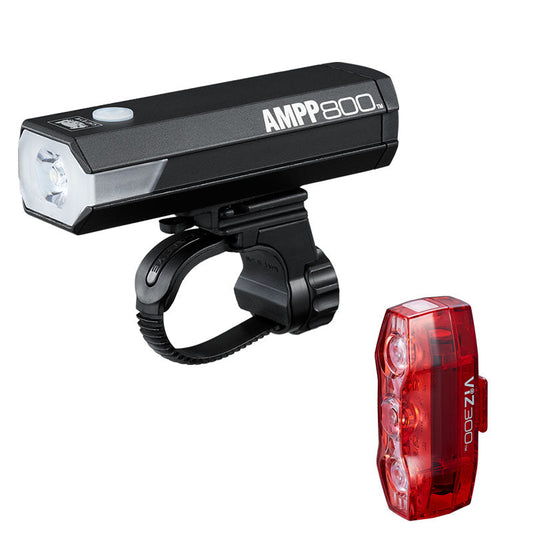 Cateye AMPP800 / VIZ300 Bike Headlight and Rear Tail Light Set