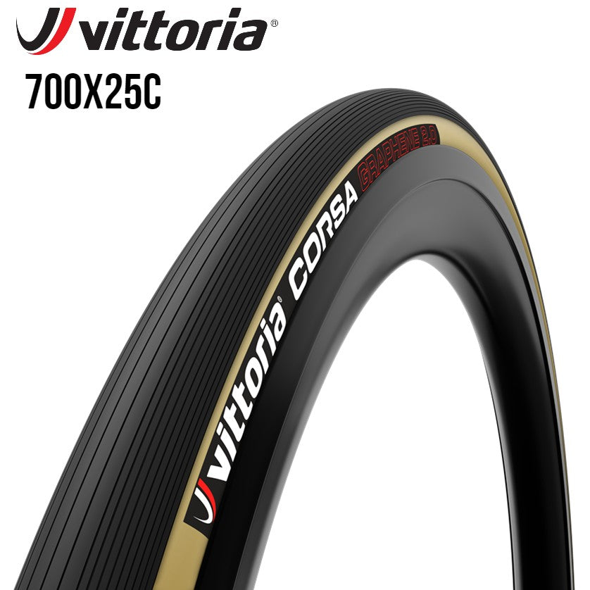 Vittoria Corsa Pro Race Road Bike Tire Cotton & Graphene (Folding) - Tan / Skin Wall