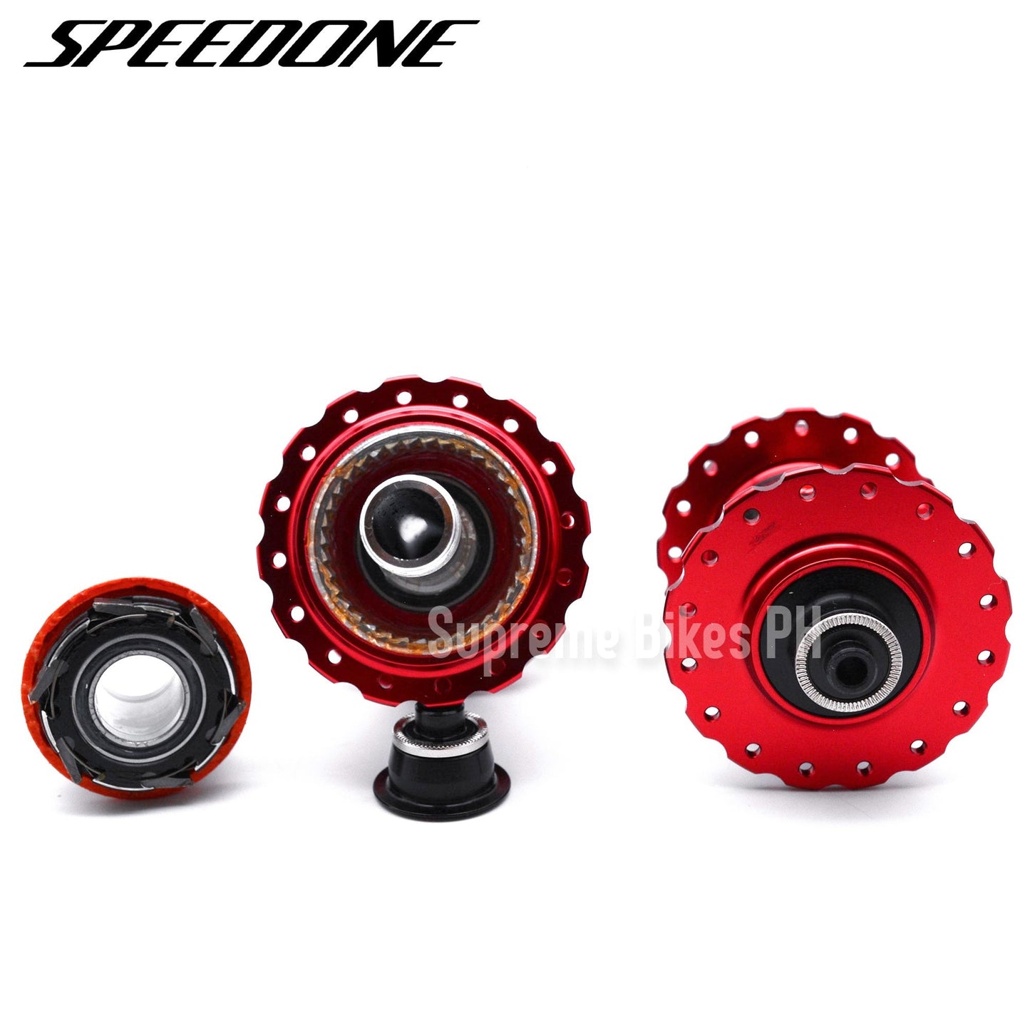 Speedone Pilot Hub Set QR / Thru Axle Non-Boost 32H 6-Bolt - Red