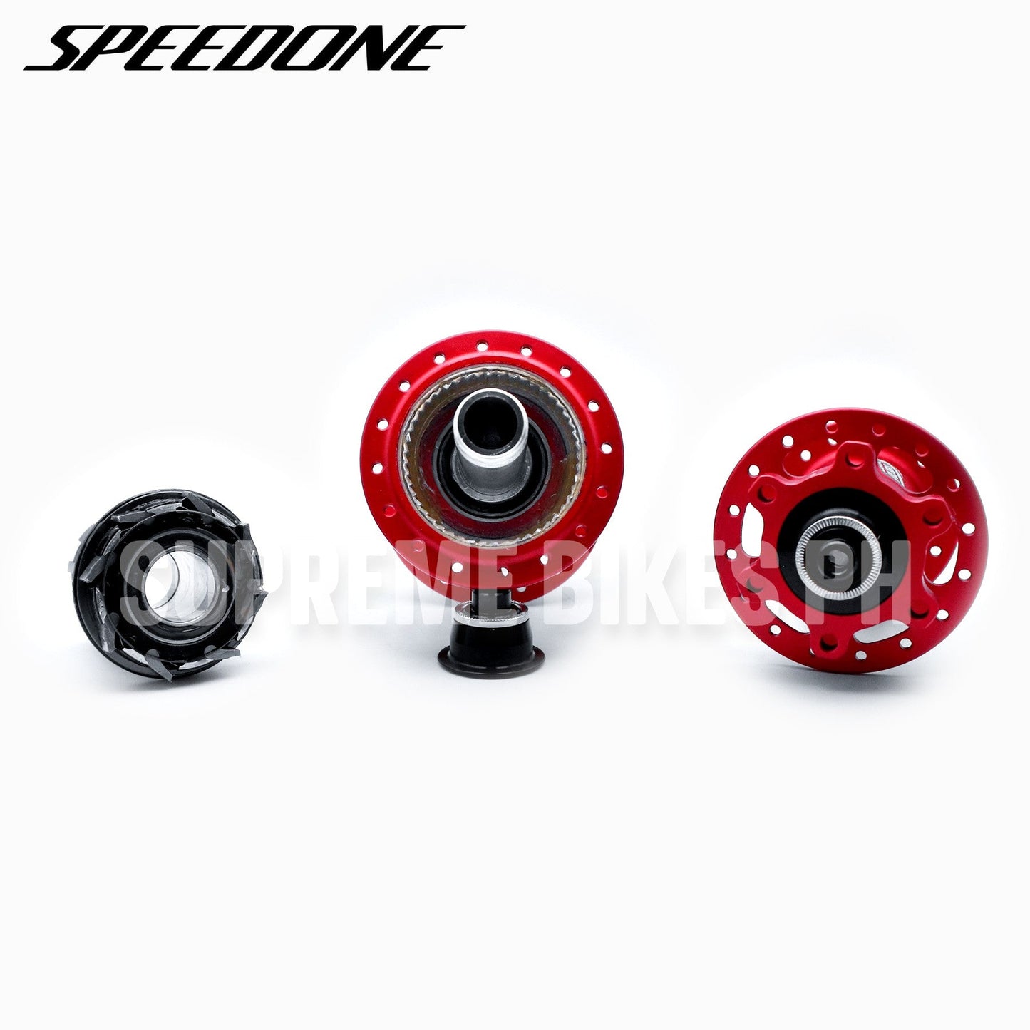 Speedone Torpedo 8 Pawls Hub Set QR / Thru Axle Non-Boost 32H 6-Bolt - Red