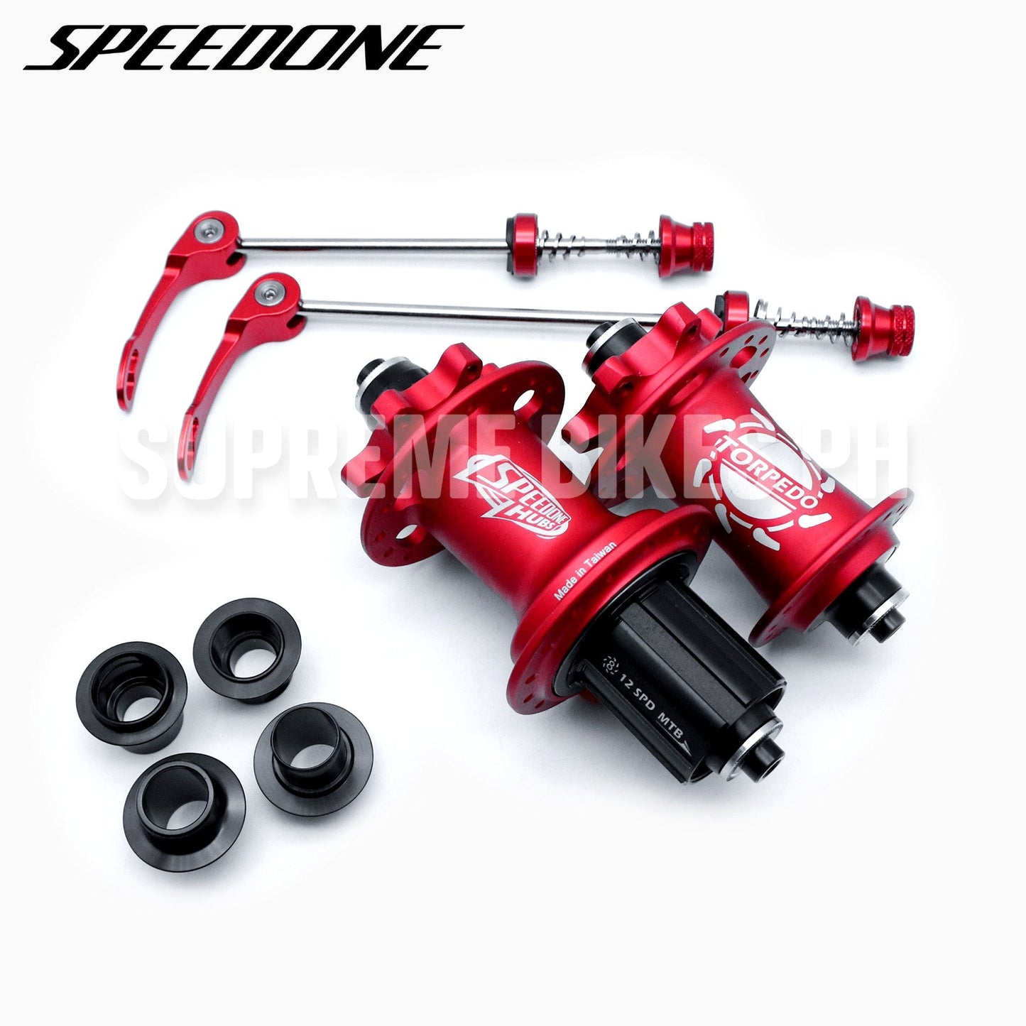 Speedone Torpedo 8 Pawls Hub Set QR / Thru Axle Non-Boost 32H 6-Bolt - Red